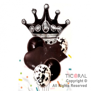 SET DE GLOBOS METALIZADO CORONA PRINCESA NEGRO 7 UNIDADES X 1